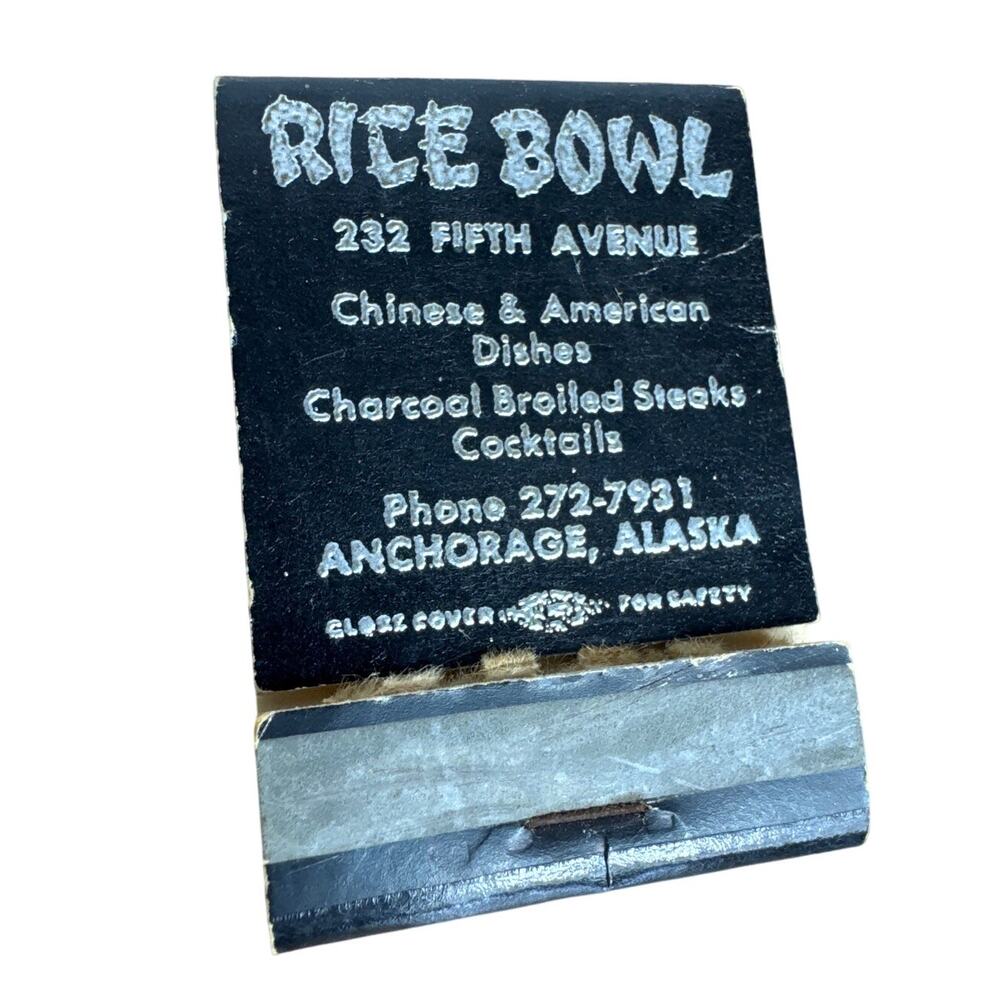 Vintage Anchorage Alaska Rice Bowl Matchbook Fifth Avenue Chinese Restaurant 70s